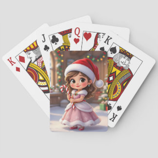 Cute little princess with Christmas hat Poker Cards