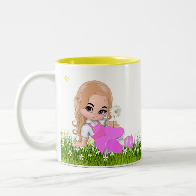 Cute little Princess with Flowers Two-Tone Coffee Mug (Left)