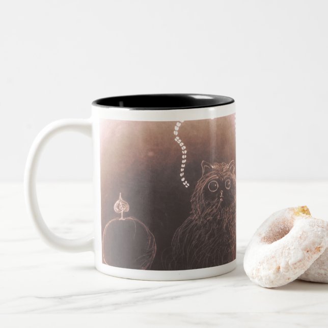 Cute little puffy guy and lightning Two-Tone coffee mug (With Donut)