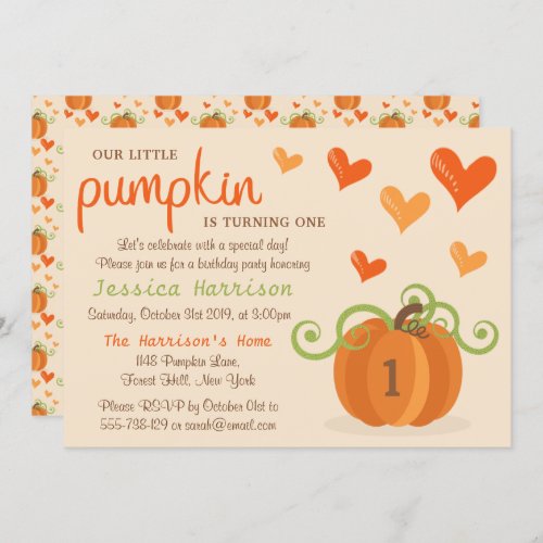 Cute Little Pumpkin 1st Birthday Invitations