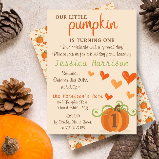 Cute Little Pumpkin 1st Birthday Invitations (Creator Uploaded)