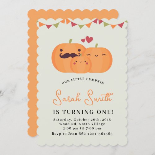 Cute Little Pumpkin 1st Birthday Party Invitation