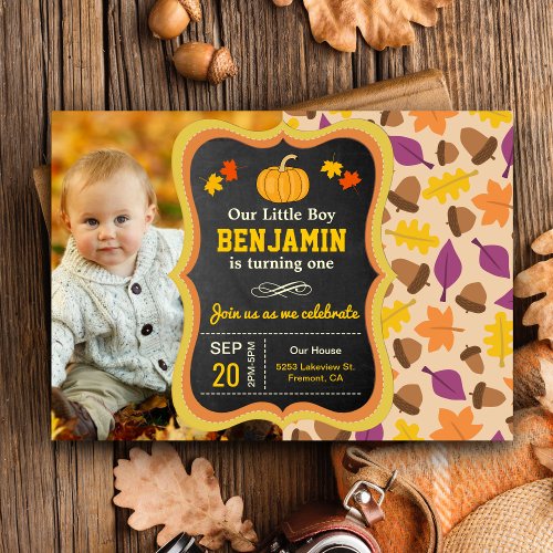 Cute Little Pumpkin 1st Birthday Photo Invitation