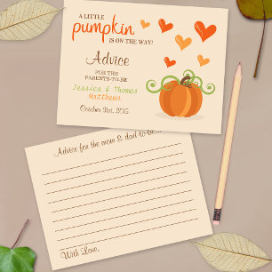 Cute Little Pumpkin Baby Shower Advice Cards