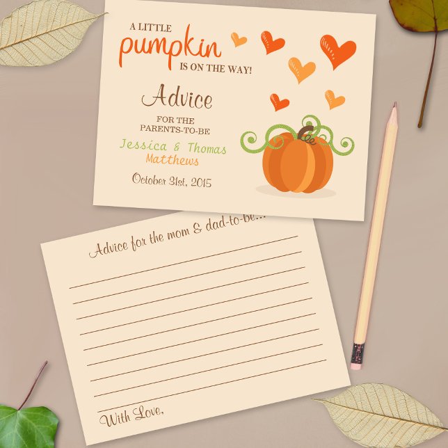 Cute Little Pumpkin Baby Shower Advice Cards (Creator Uploaded)
