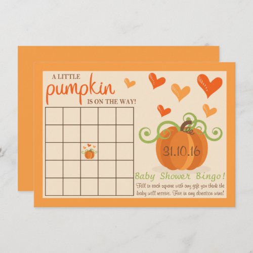 Cute Little Pumpkin Baby Shower Bingo Cards