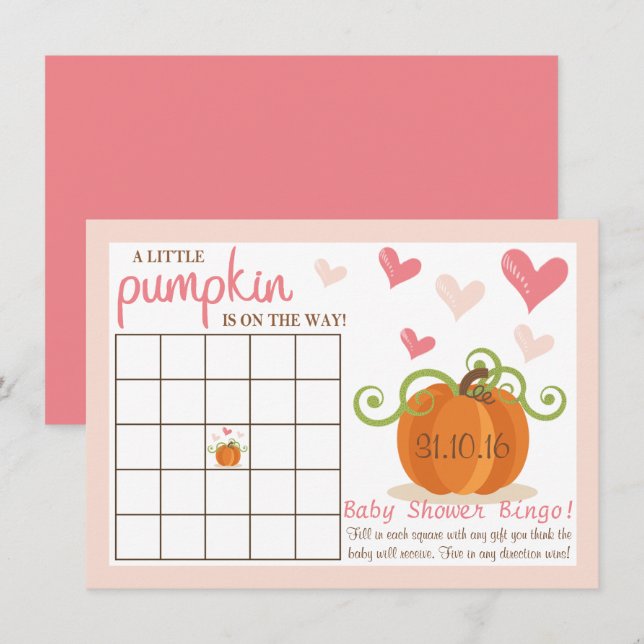 Cute Little Pumpkin Baby Shower Bingo Cards (Front/Back)