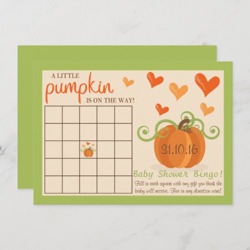 Cute Little Pumpkin Baby Shower Bingo Cards