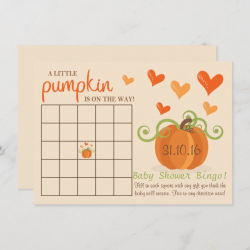 Cute Little Pumpkin Baby Shower Bingo Cards