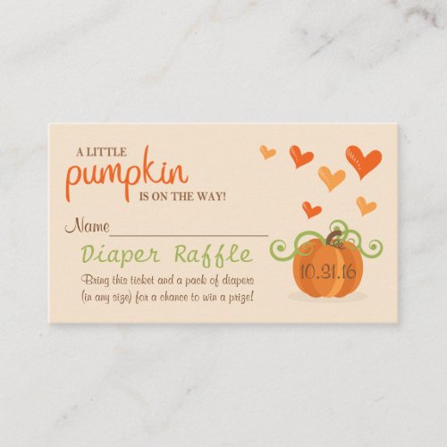 Cute Little Pumpkin Baby Shower Diaper Raffle Enclosure Card