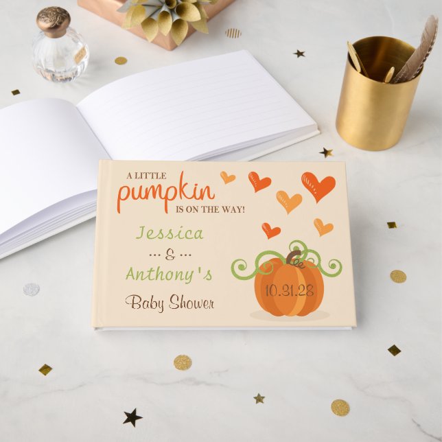 Cute Little Pumpkin Baby Shower Guest Book (Front Open)