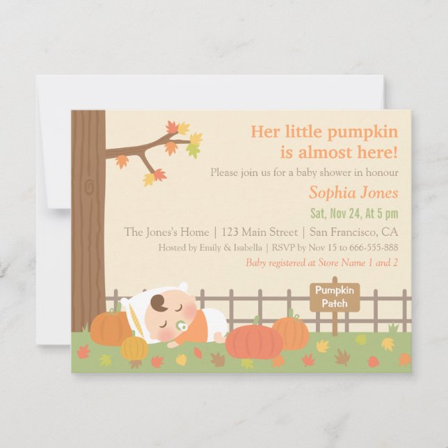 Cute Little Pumpkin Baby Shower Invitations (Front)
