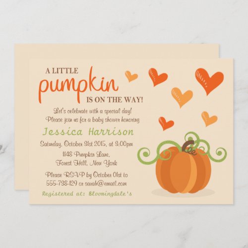 Cute Little Pumpkin Baby Shower Invitations