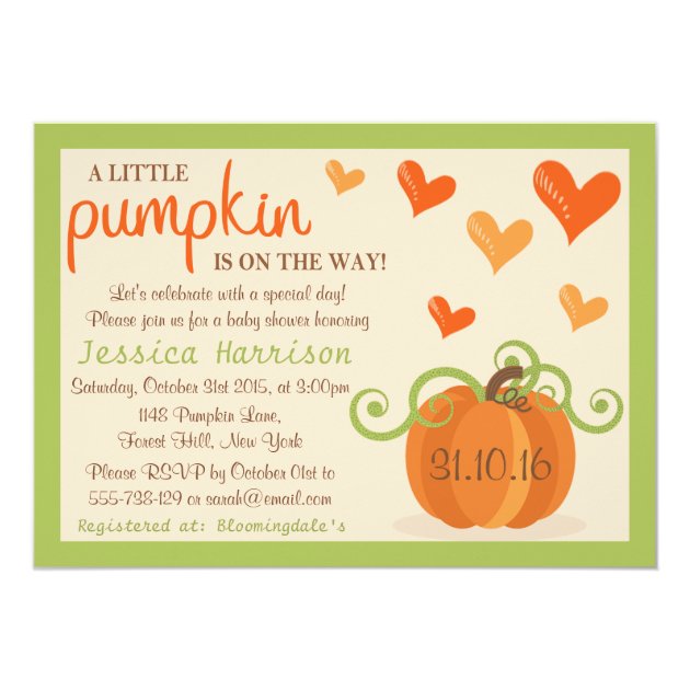 Cute Little Pumpkin Baby Shower Invitations