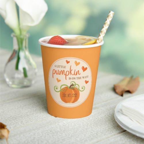 Cute Little Pumpkin Baby Shower Paper Cups