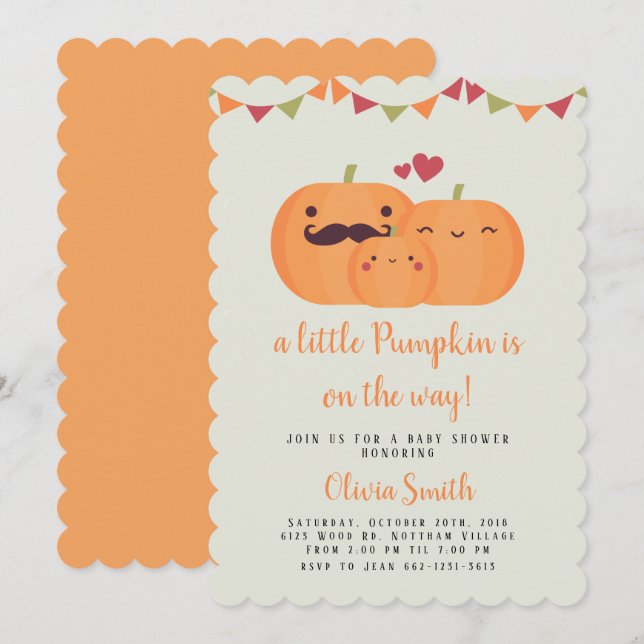 Cute Little Pumpkin Baby Shower Party Invitation (Front/Back)