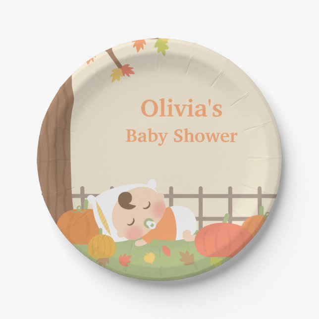 Cute Little Pumpkin Baby Shower Supplies Paper Plates (Front)
