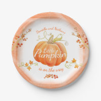 Cute little pumpkin baby shower watercolor paper plates