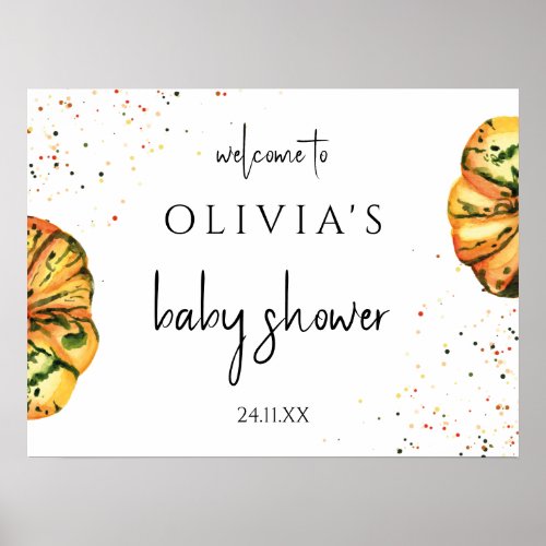 Cute little pumpkin baby shower welcome poster