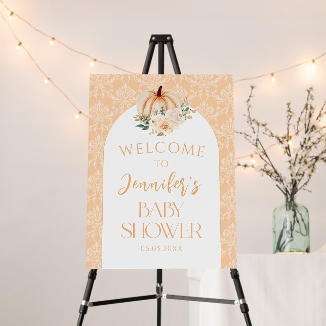 Cute Little Pumpkin Baby Shower Welcome Sign Board (In Situ (Stand))
