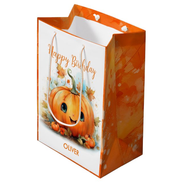 Cute Little Pumpkin Birthday Medium Gift Bag (Front Angled)