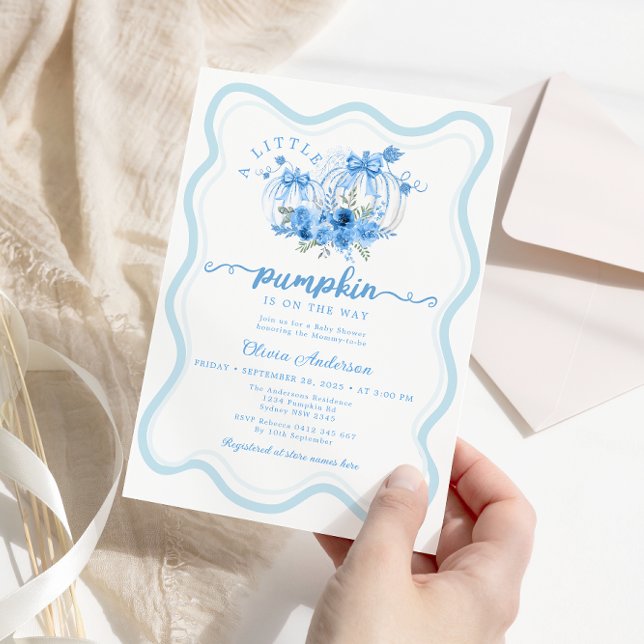 Cute Little Pumpkin Bow Wave Frame Baby Shower Invitation (Creator Uploaded)