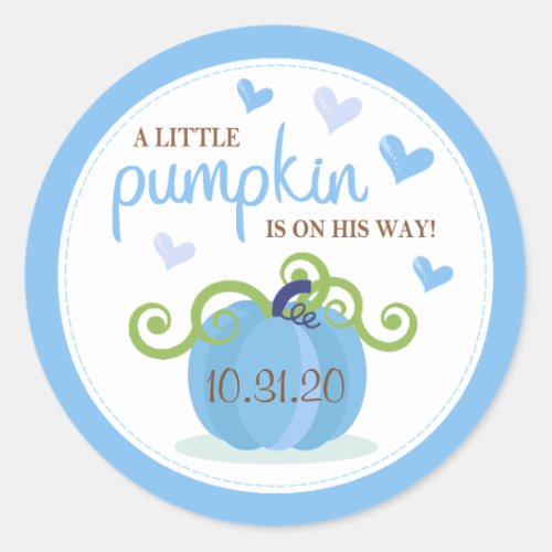Cute Little Pumpkin Boys Baby Shower Classic Round Sticker