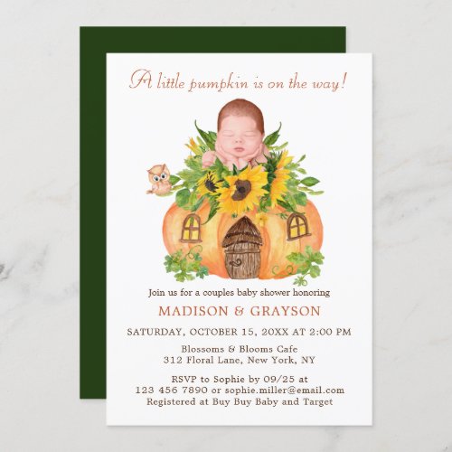 Cute Little Pumpkin Couples Baby Shower Invitation