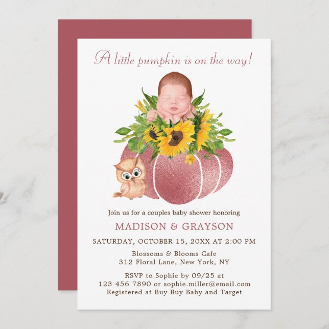 Cute Little Pumpkin Couples Baby Shower Invitation (Front/Back)