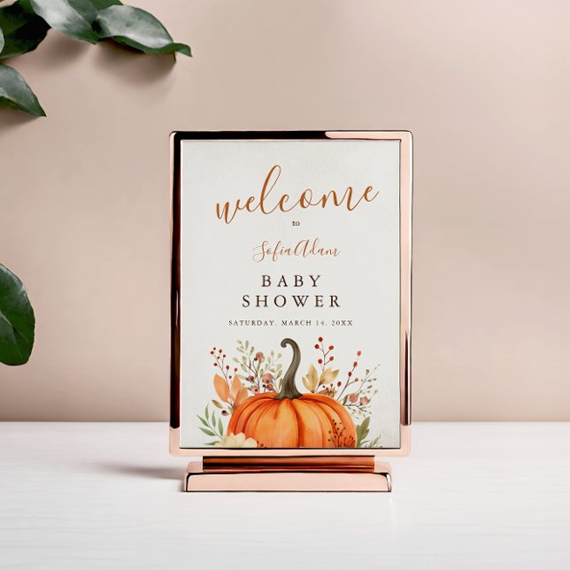 Cute Little Pumpkin Fall Autumn Baby Shower Pedestal Sign (Creator Uploaded)