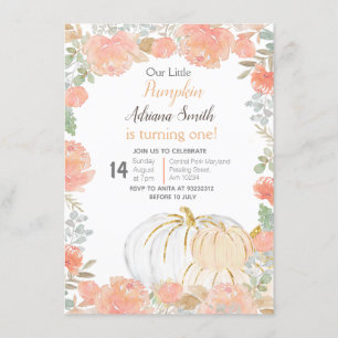 Cute Little Pumpkin Fall Birthday Autumn Pastel Invitation