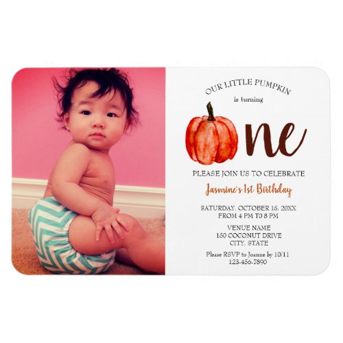 Cute Little Pumpkin First Birthday Invitation Magnet