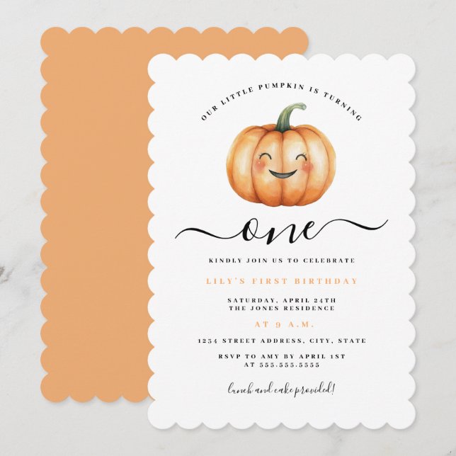 Cute Little Pumpkin First Birthday Party  Invitation (Front/Back)