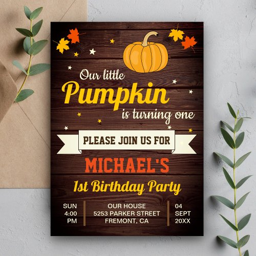 Cute Little Pumpkin First Birthday Party Invitation