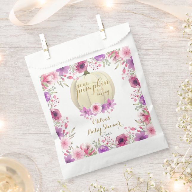Cute Little Pumpkin Floral Baby Shower Favor Bag (Clipped)