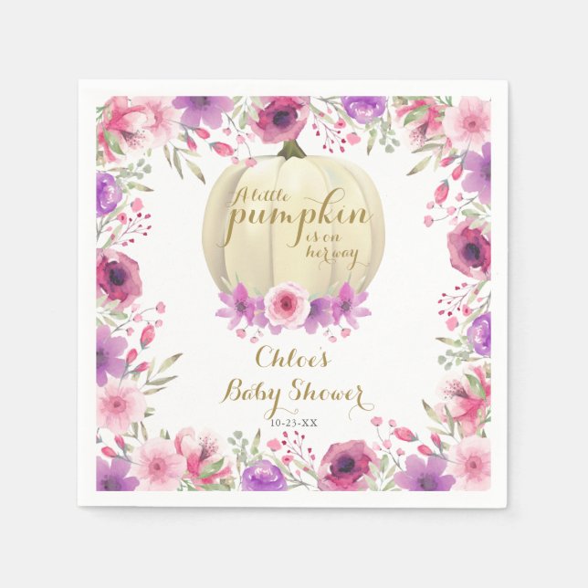 Cute Little Pumpkin Floral Baby Shower Napkins (Front)