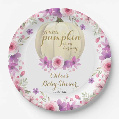 Cute Little Pumpkin Floral Baby Shower Paper Plates