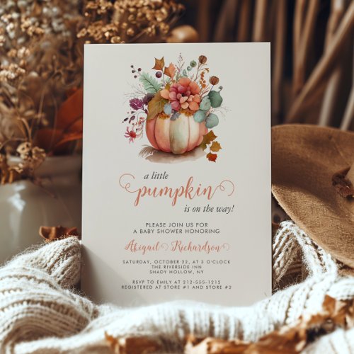 Cute Little Pumpkin Floral Fall Baby Shower Invitation