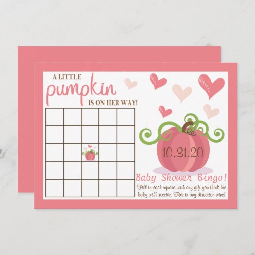 Cute Little Pumpkin Girls Baby Shower Bingo Cards