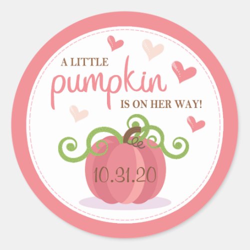 Cute Little Pumpkin Girls Baby Shower Classic Round Sticker