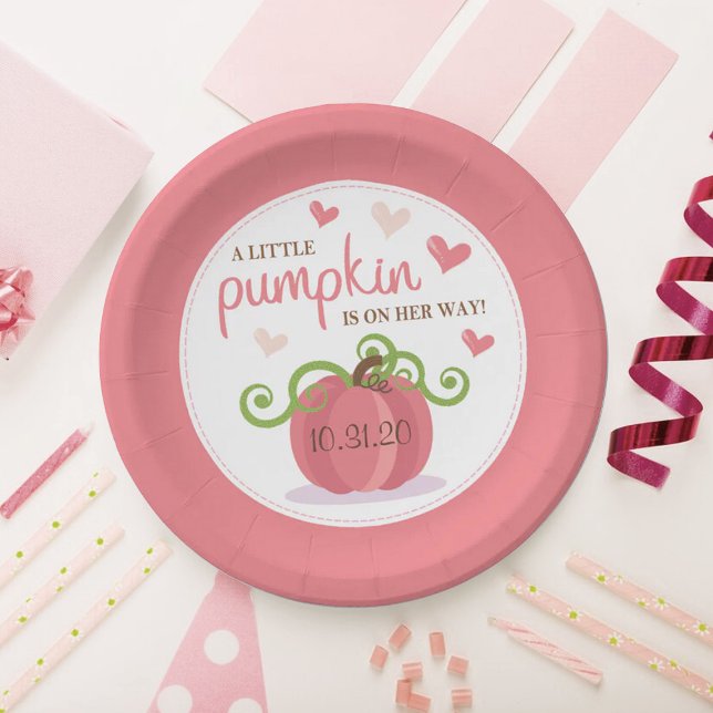 Cute Little Pumpkin Girls Baby Shower Paper Plates (Creator Uploaded)