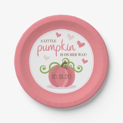 Cute Little Pumpkin Girls Baby Shower Paper Plates