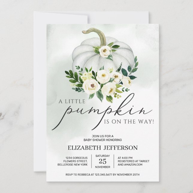 Cute little pumpkin greenery boho baby shower invitation (Front)