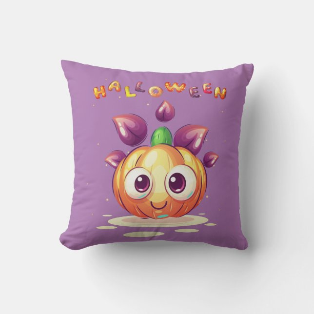 Cute Little Pumpkin Halloween Colored Throw Pillow (Front)