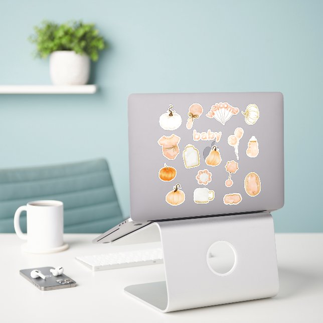 Cute Little Pumpkin Nursery Baby Girl Shower Sticker (Laptop On Desk)