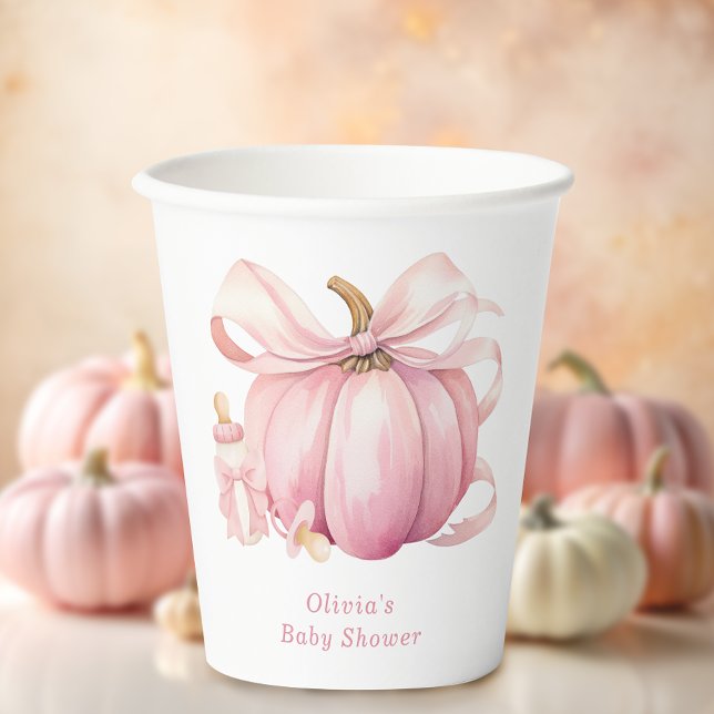 Cute Little Pumpkin Pink Bow Baby Shower Paper Cups (Creator Uploaded)