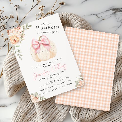 Cute Little Pumpkin Pink Floral Baby Girl Shower Invitation