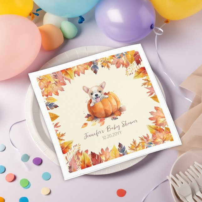 Cute Little Pumpkin Puppy Baby Shower  Napkins (Little Pumpkin Puppy Baby Shower Napkins)