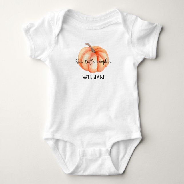 Cute Little Pumpkin Watercolor Baby Shower Bodysuit (Front)