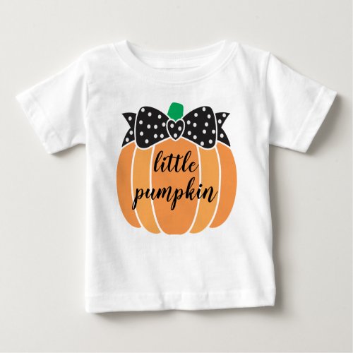 Cute Little Pumpkin with Bow Halloween Birthday Baby T_Shirt